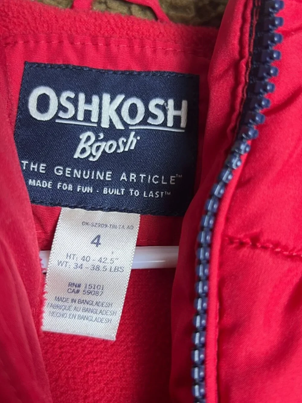 OshKosh B'gosh Red Puffer Jacket Kids 4 Sporty‎